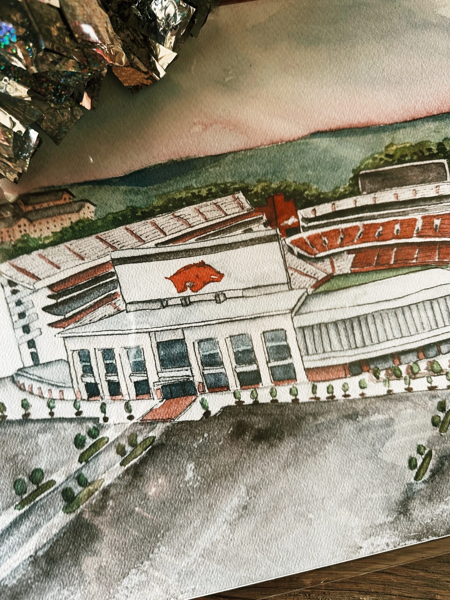 Arkansas Razorbacks Stadium Watercolor Art Print - 11x14 1 Arkansas Razorbacks Stadium Watercolor Art Print - 11x14