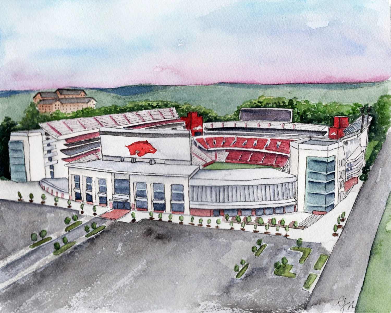 Arkansas Razorbacks Stadium Watercolor Art Print - 11x14 3 Arkansas Razorbacks Stadium Watercolor Art Print - 11x14 - Image 3