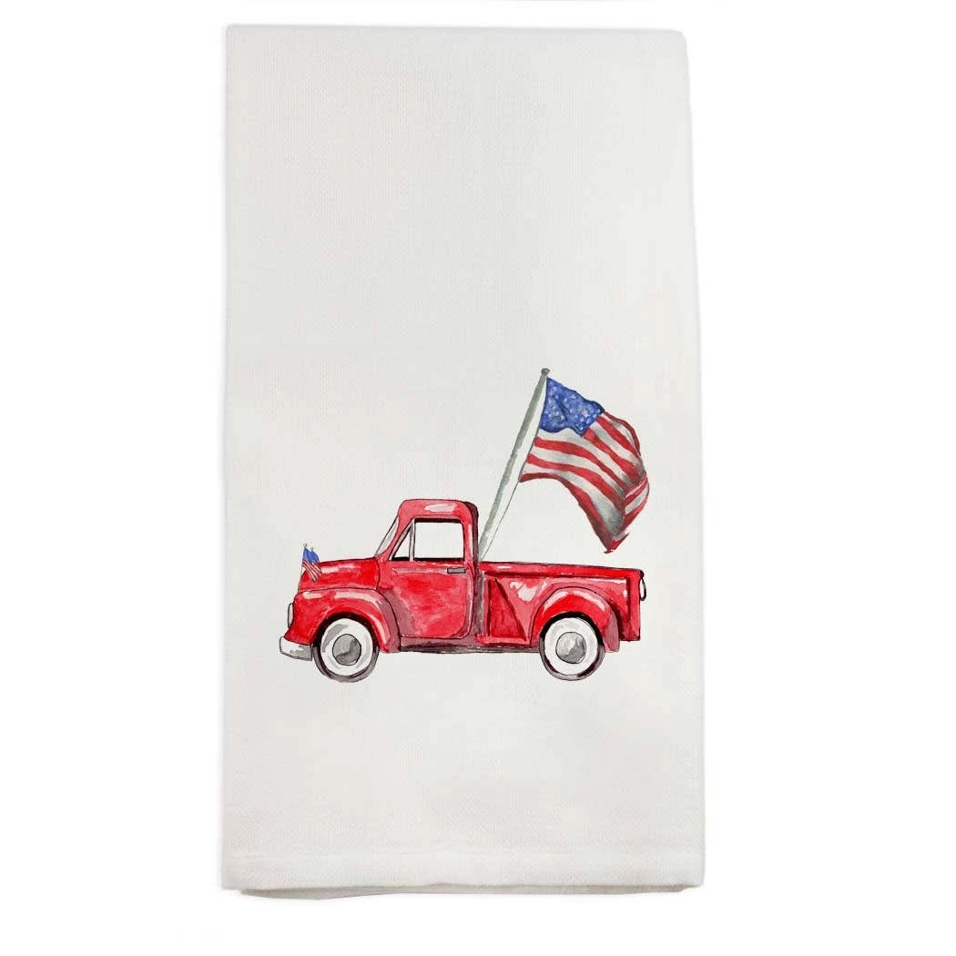 Red Truck With Flag Dish Towel 2 Red Truck With Flag Dish Towel - Image 2