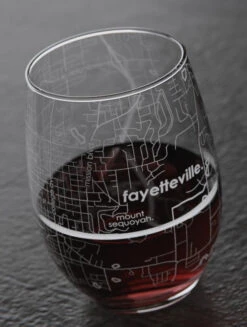 Fayetteville AR Map Stemless Wine Glass -Home Goods Store faywine