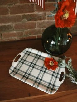 Navy Plaid Reusable Bamboo Serving Tray
